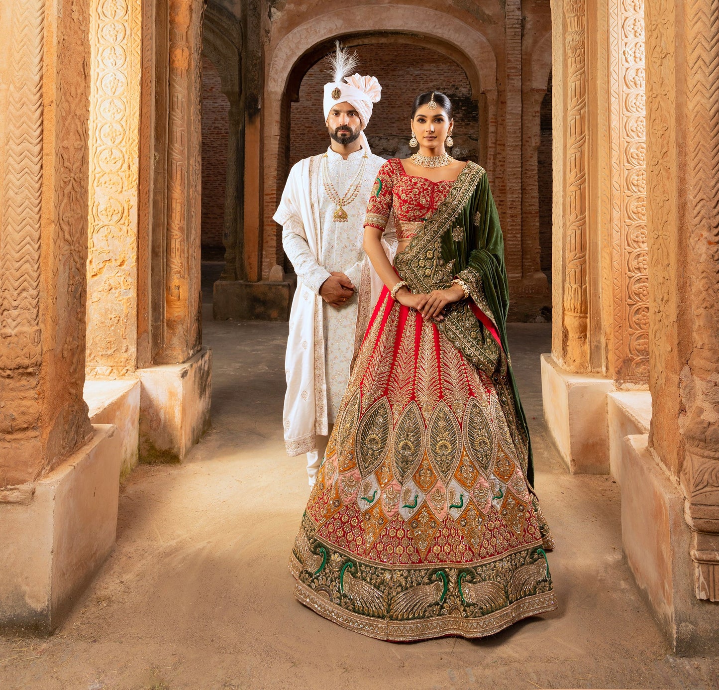 Red Heavy Zardozi Embroidery Silk Bridal Lehenga