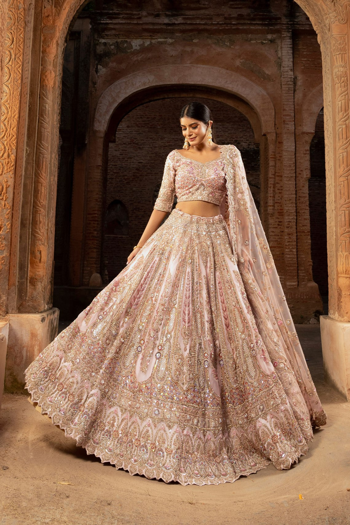 organza dress lehenga Ash Pink Pearl Drop Organza Lehenga Set 0 / Tall