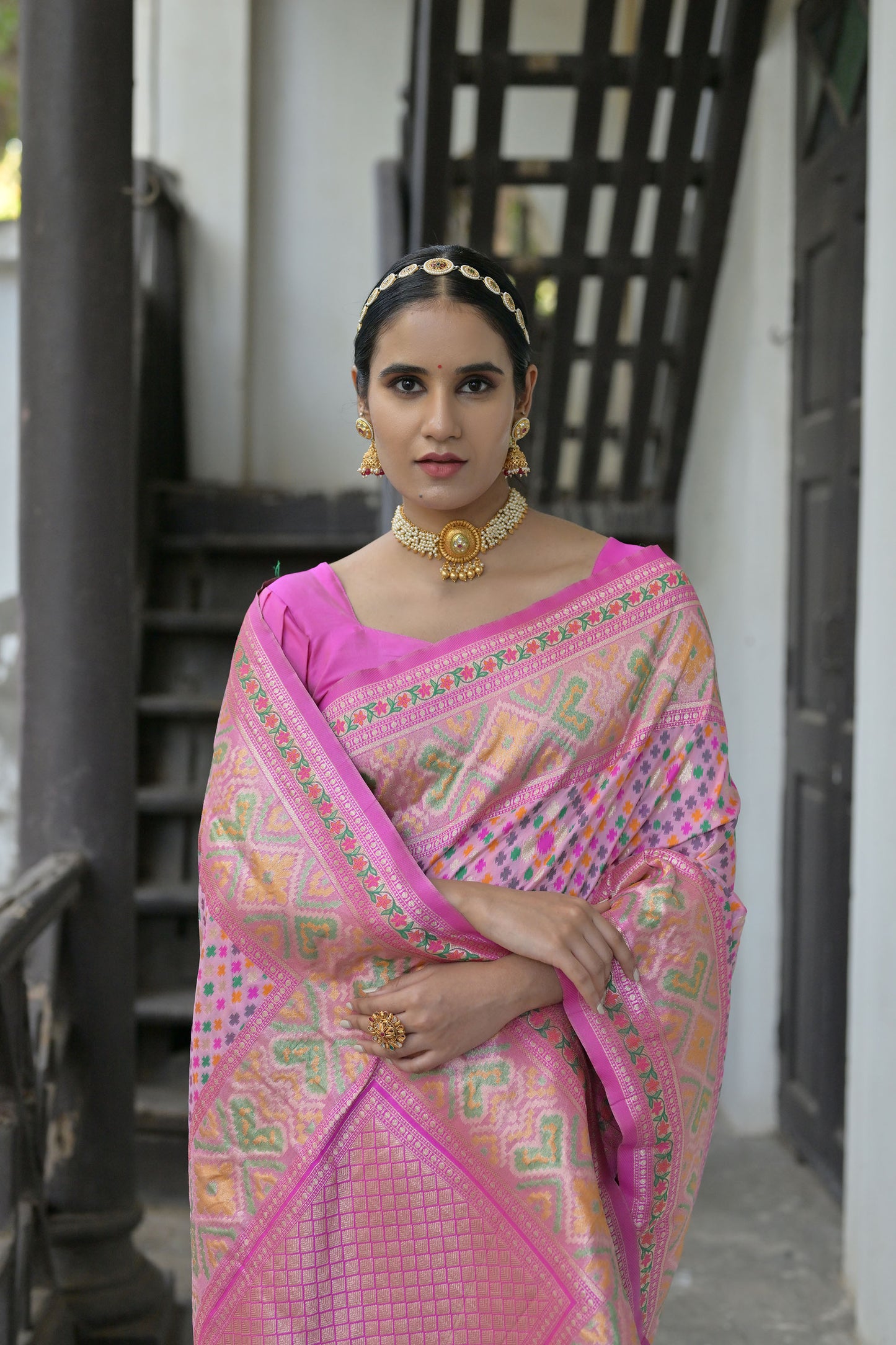 Bhakti Patola Baby-Pink Paithani Silk meenakari weave Saree