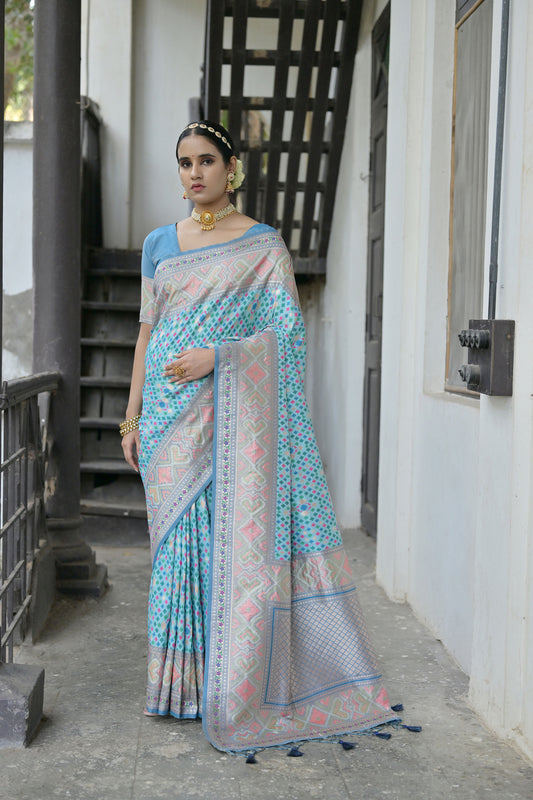 Bhakti Patola Firozi Paithani Silk meenakari weave Saree