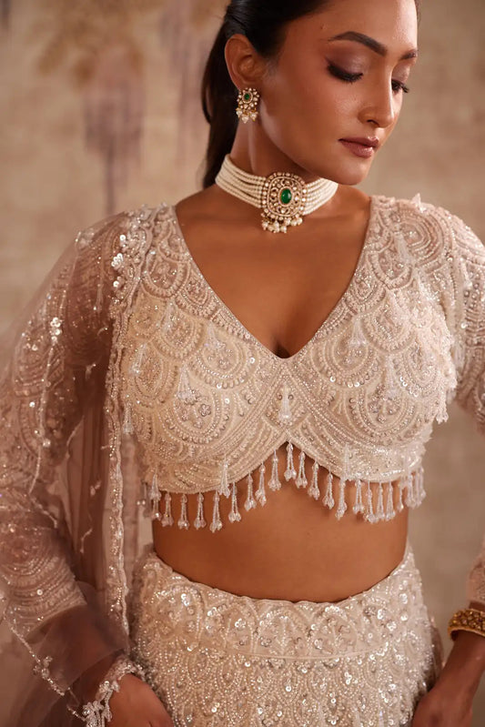 White Ombre Net Bridal Lehenga for Sangeet
