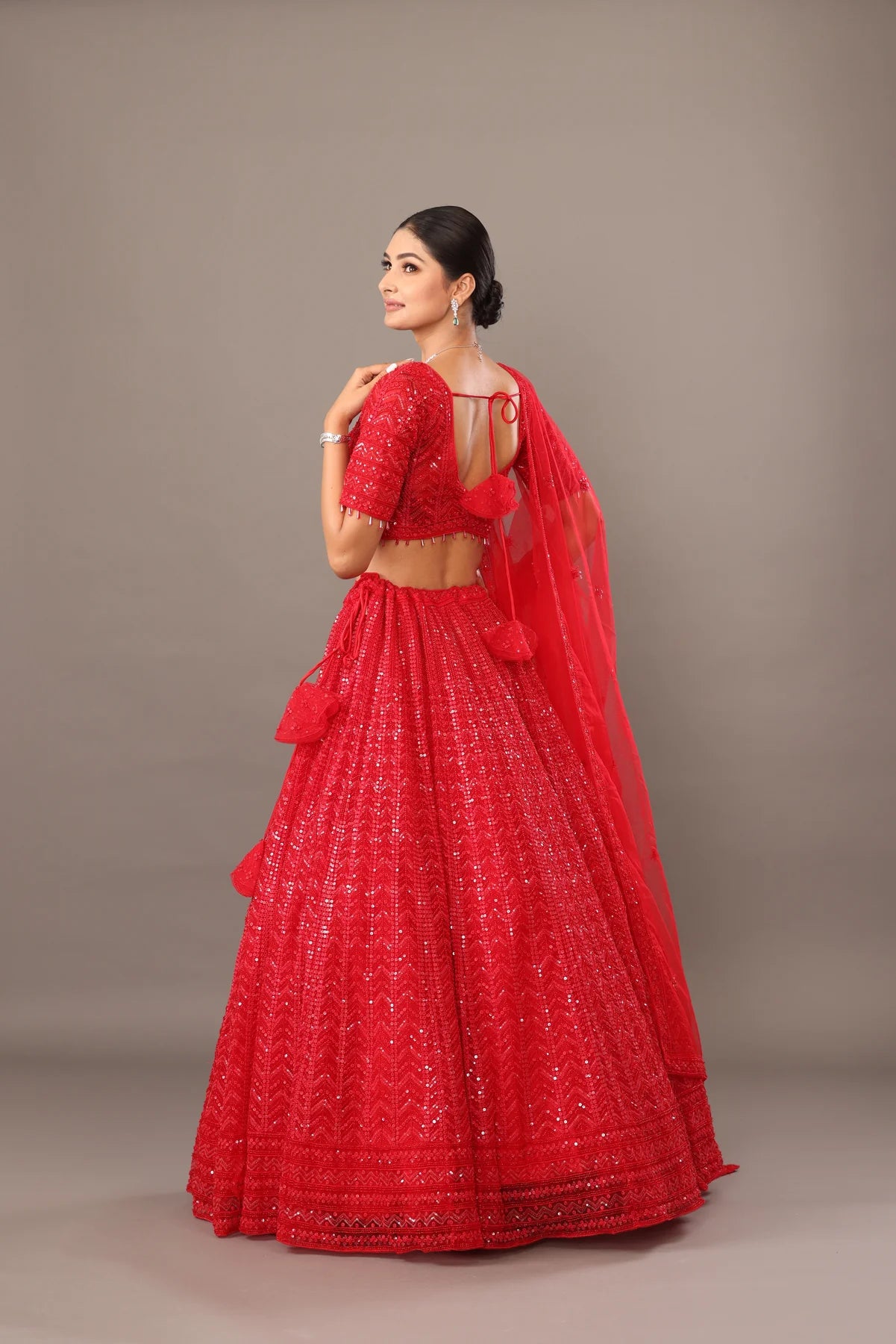 Red Net Lehanga with heavy work bhas