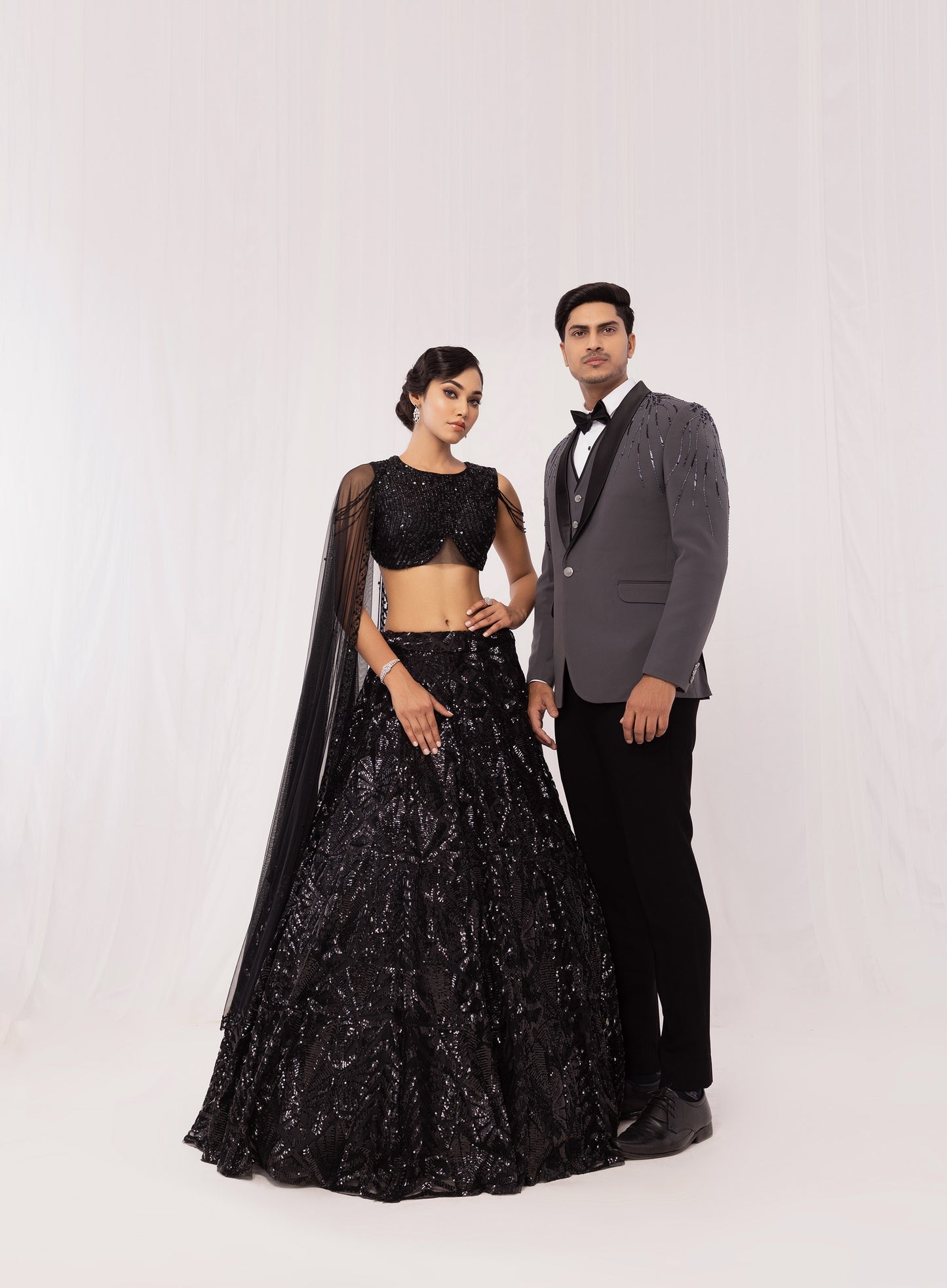 Black Sequins Embroidered Net Bridesmaid Lehenga