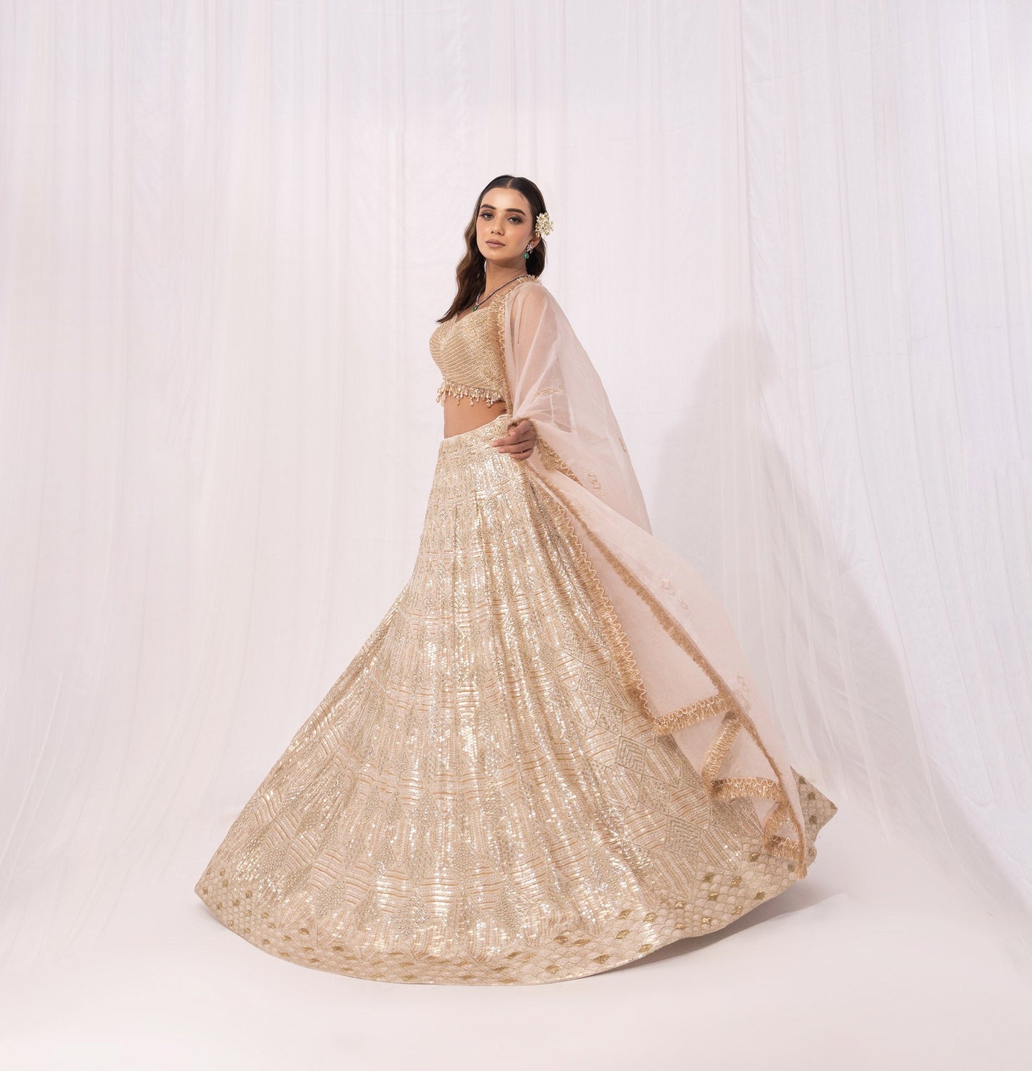 Gold Net Sequins Embroidery Reception Lehenga