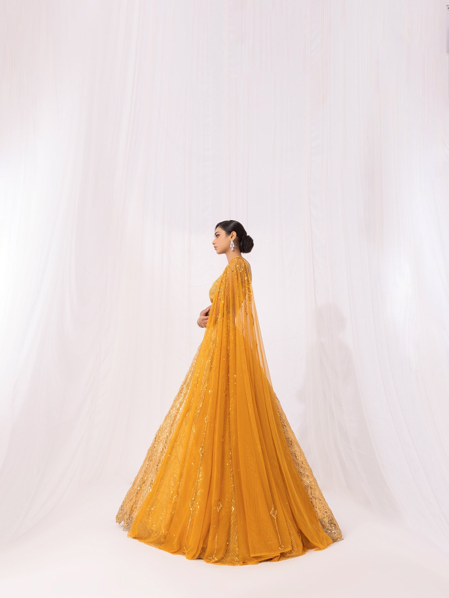 Gold Sequins Embroidered Net Bridesmaid Lehenga