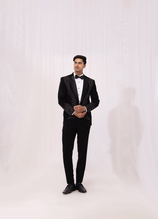 Black Velvet Embrodiered Tuxedo for Reception