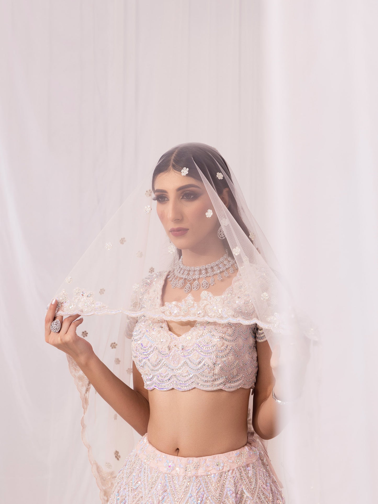 Pink Sequins Embroidery Organza Wedding Lehenga