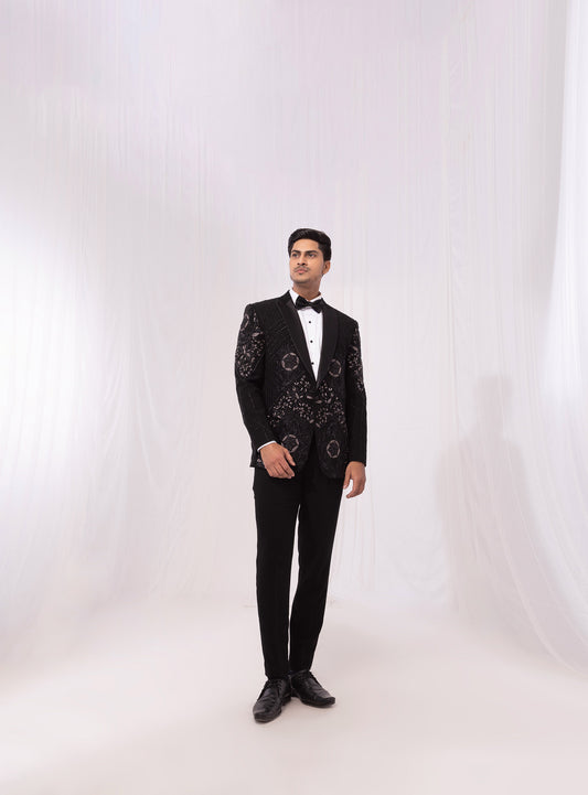 Black Sand Wash Embroidery Reception Tuxedo