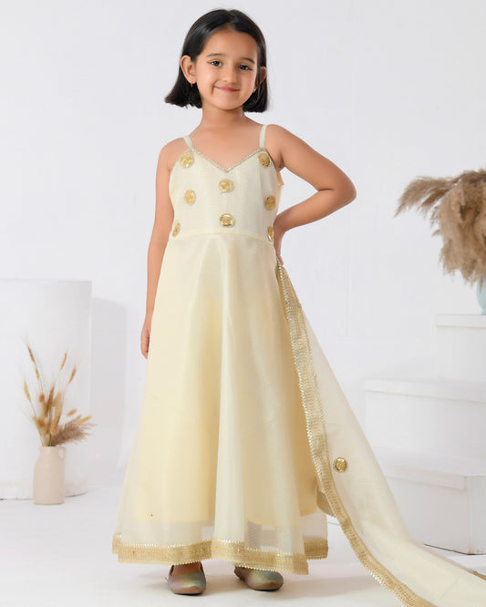 Ivory Color Doriya Silk Anarkali Set