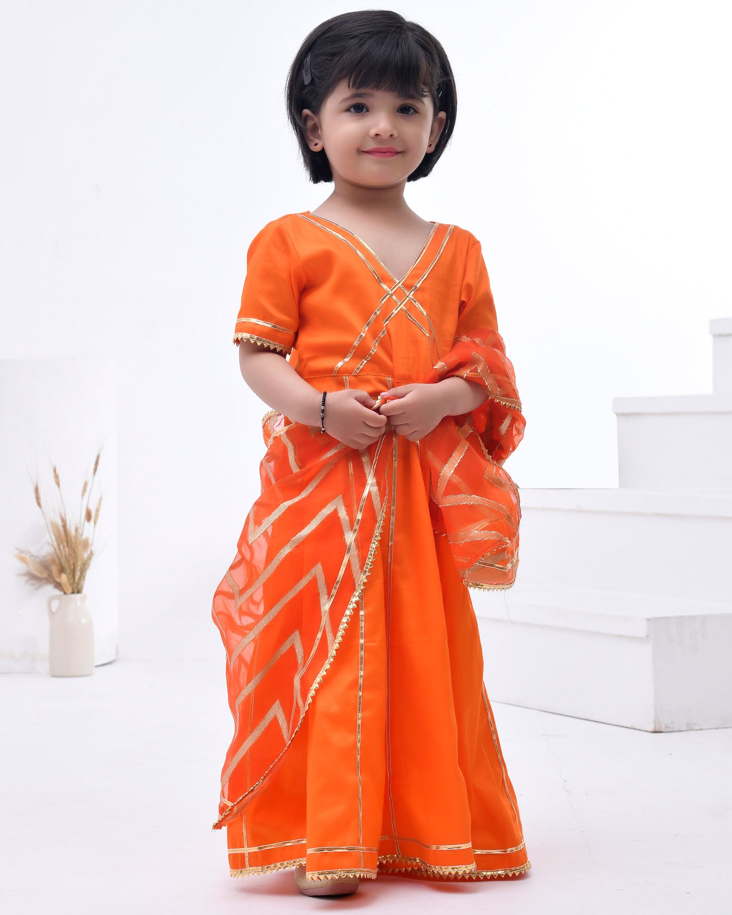 Orange Cotton Silk Embellished Anarkali Set