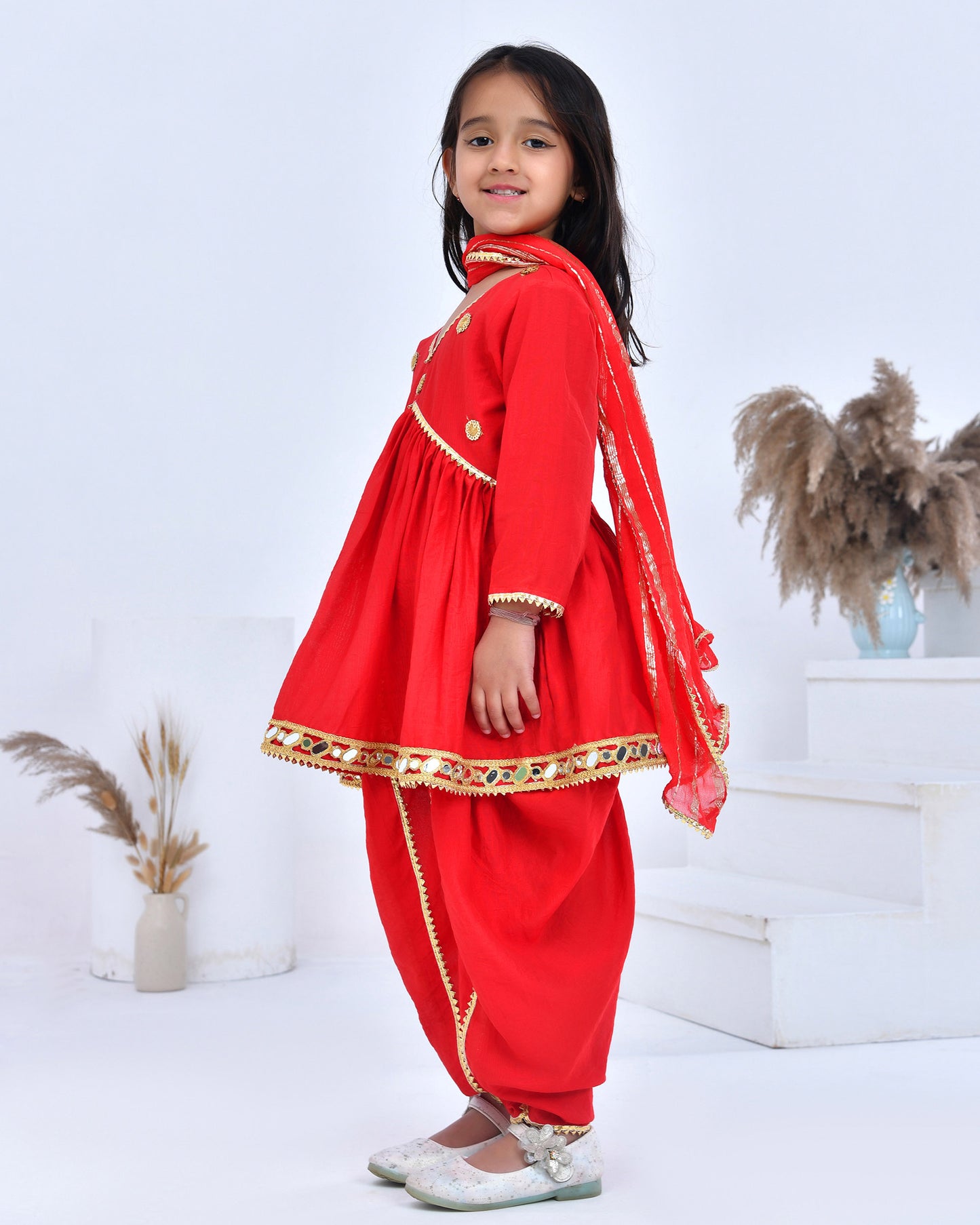Red Chanderi Dhoti Set