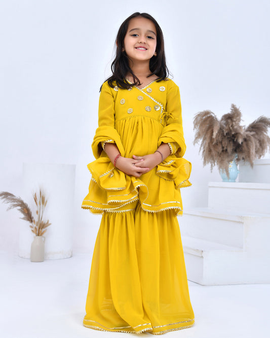 Yellow Georgette Sharara Set