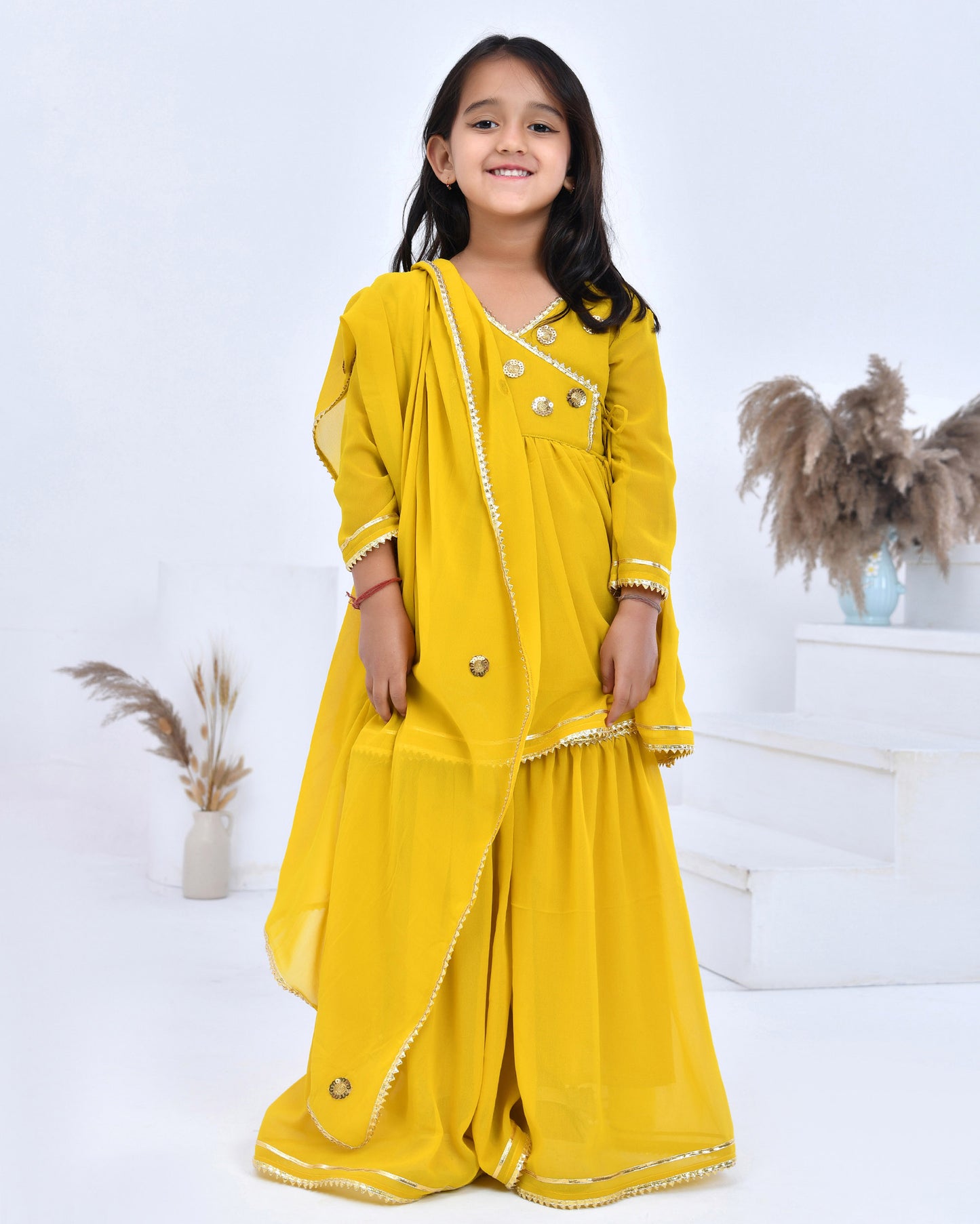 Yellow Georgette Sharara Set