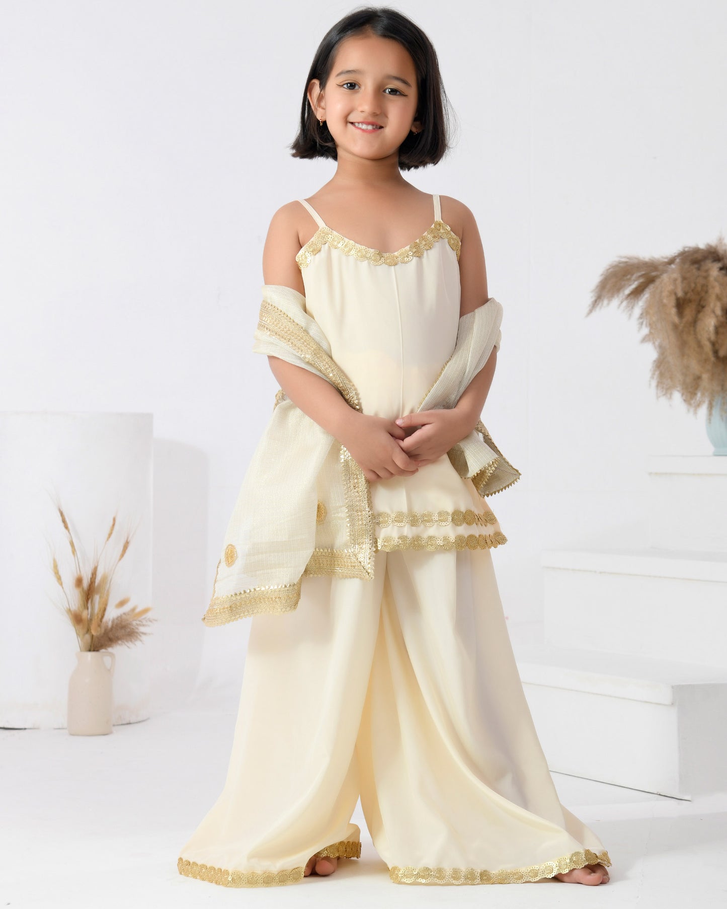 Ivory Color Crepe Sharara Set