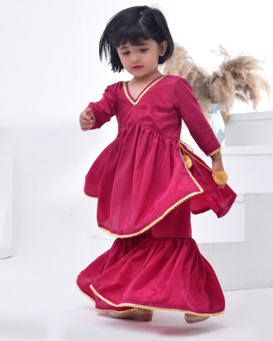 Garnet Pink Crepe Embellished Sharara Set