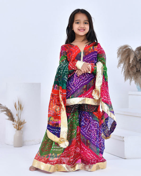 Multicolor Bandhani Printed Sharara Set