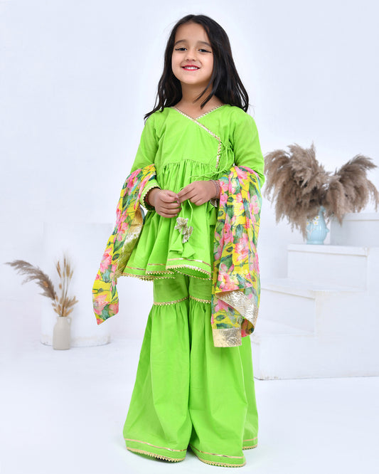 Green Sharara Set With Floral Printed Dupatta