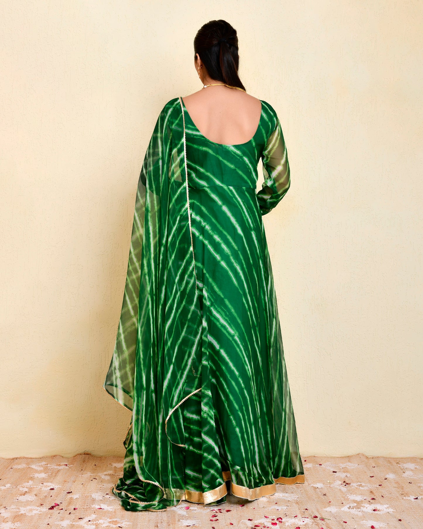Panna Georgette Green Gota Anarkali & Dupatta Set