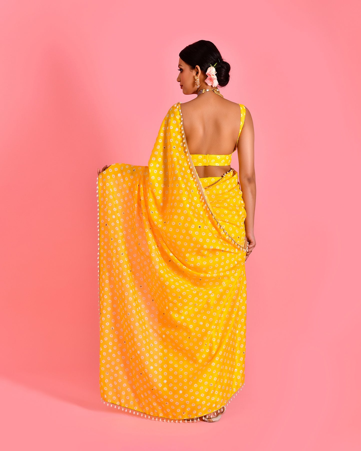 Ragini Chanderi Hand embroidered Yellow Fusion Saree
