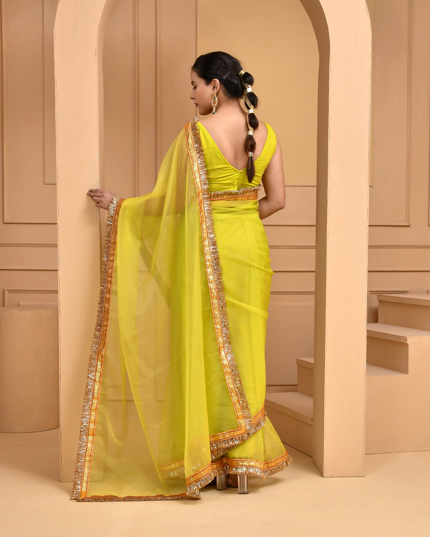 Lime Organza Gota Green Sangeet Saree