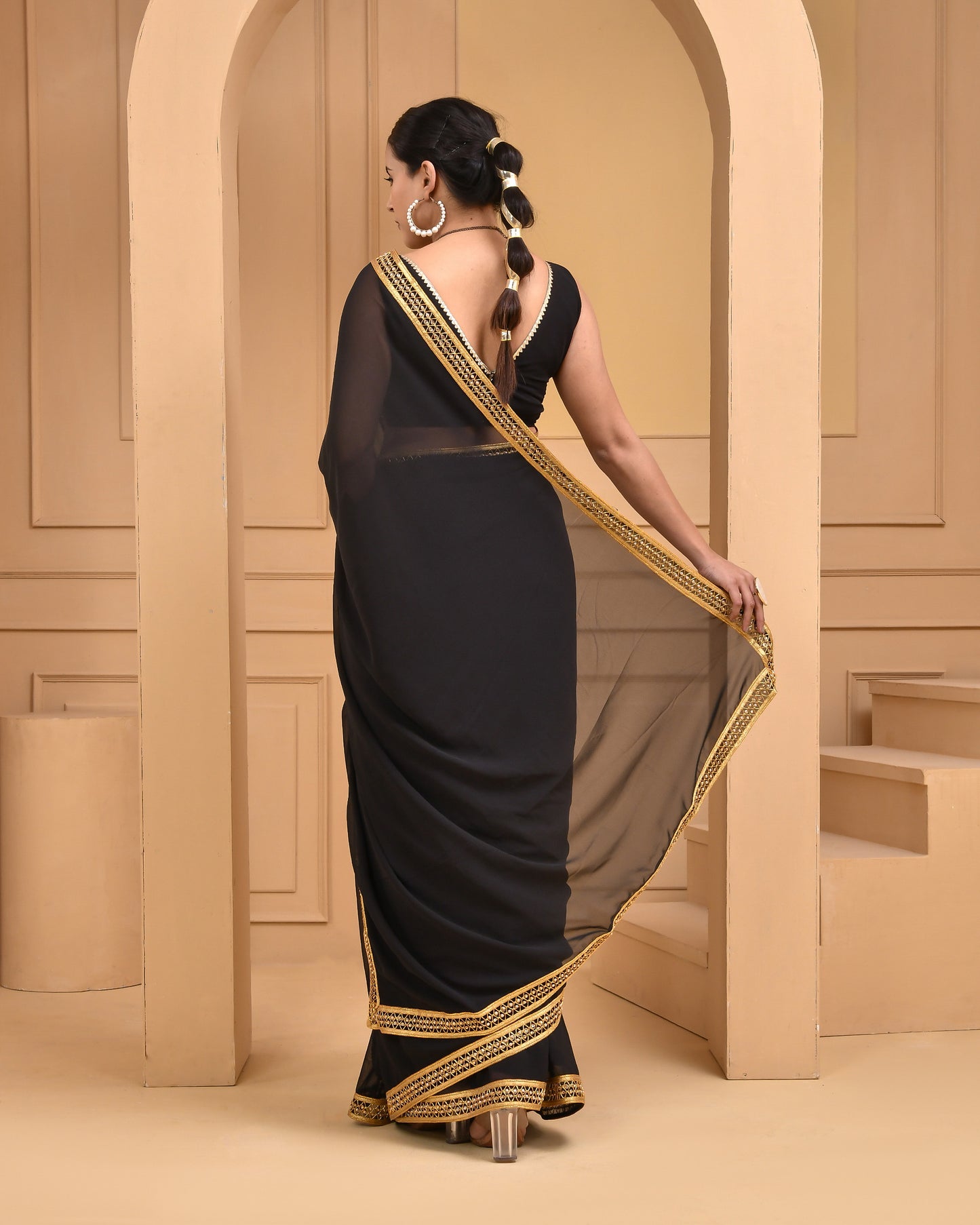 Black Georgette Designer Sangeet Saree