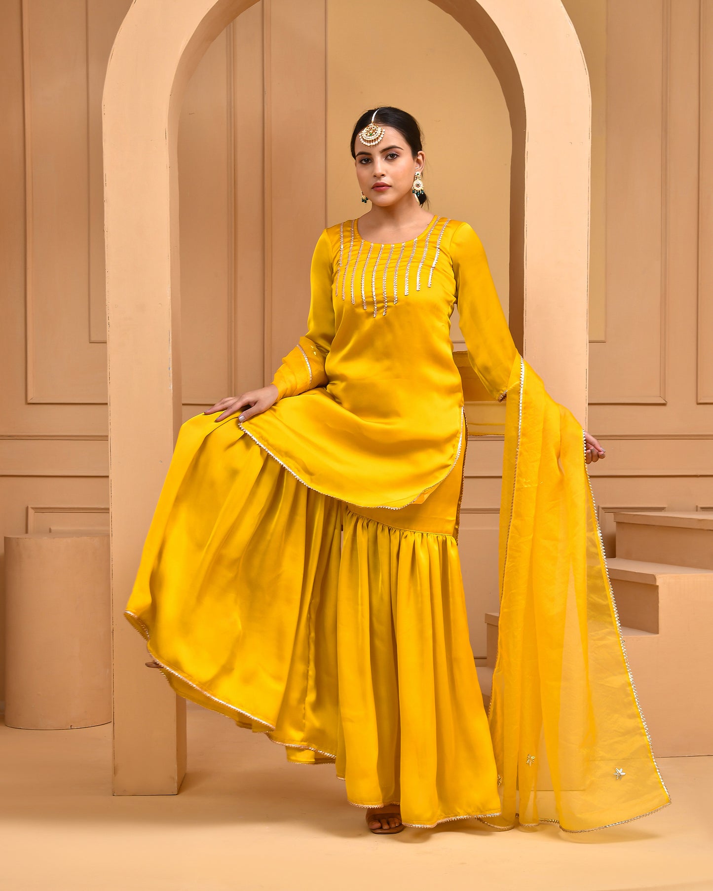 Gold Dust Satin Gota Yellow Sharara set
