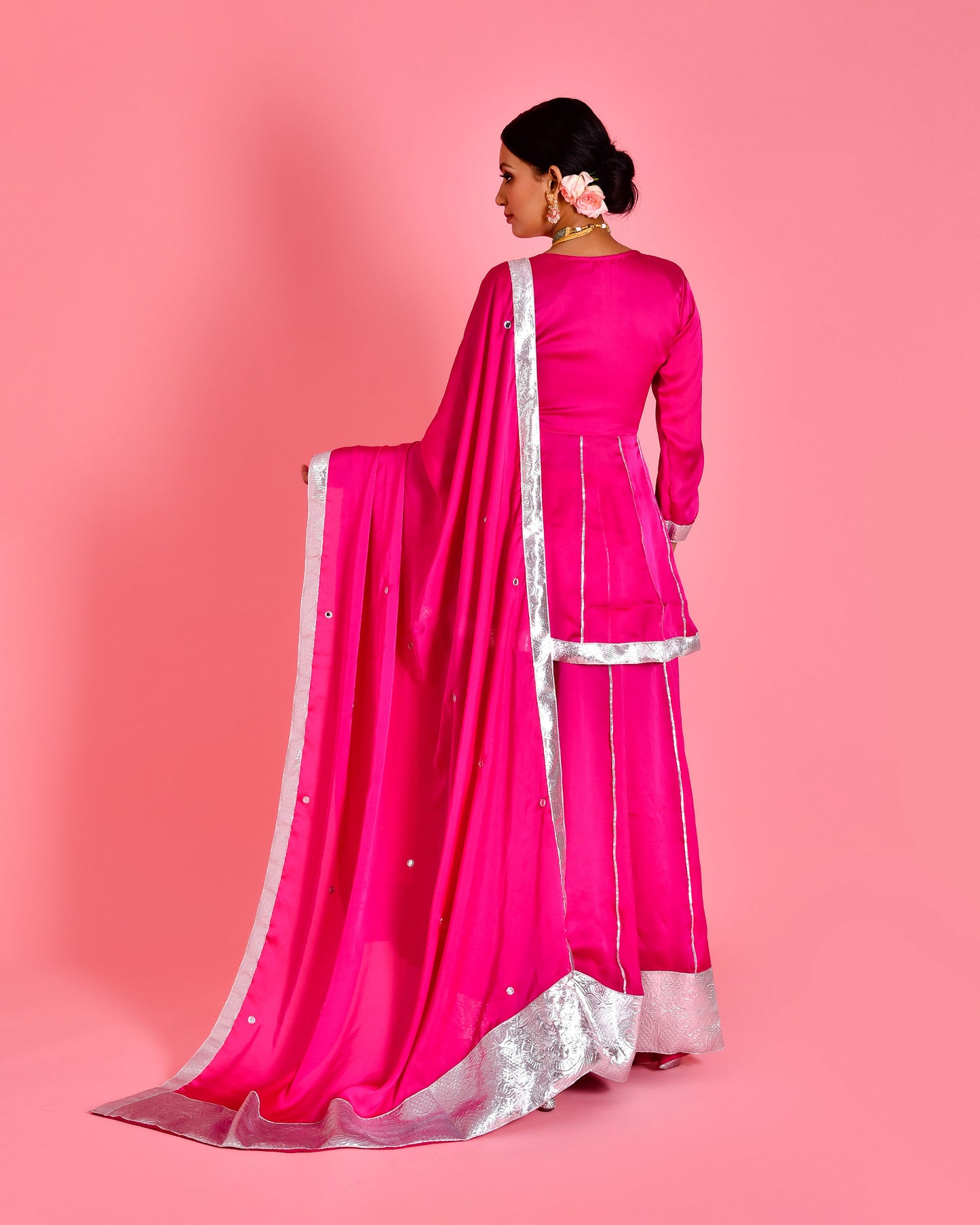 Manjari Satin Silk Magenta Sharara Set