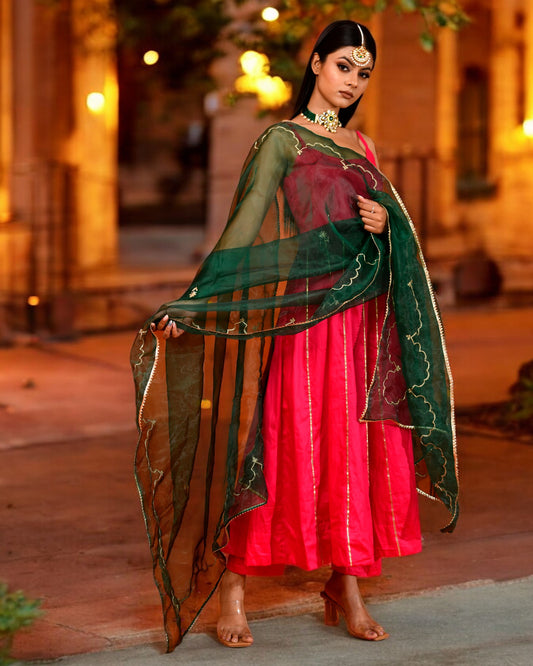 Magenta Machine Embroidered Cotton Silk Utsav Bannhi Anarkali