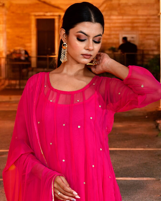 Fuchsia Georgette Utsav Bannhi Jaipuri Anarkali