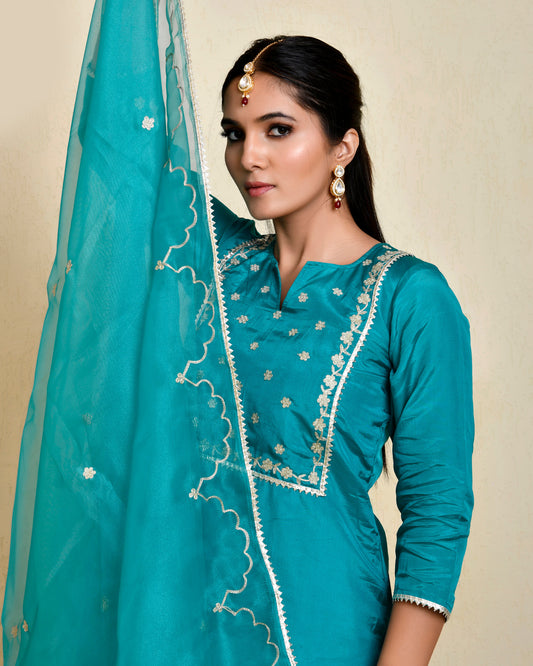 Rama Uppada silk Airi Teal Sharara Set