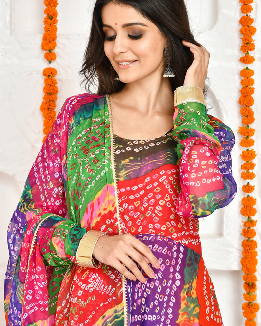 Panchrangi Chiffon Festive Anarkali & Dupatta Set