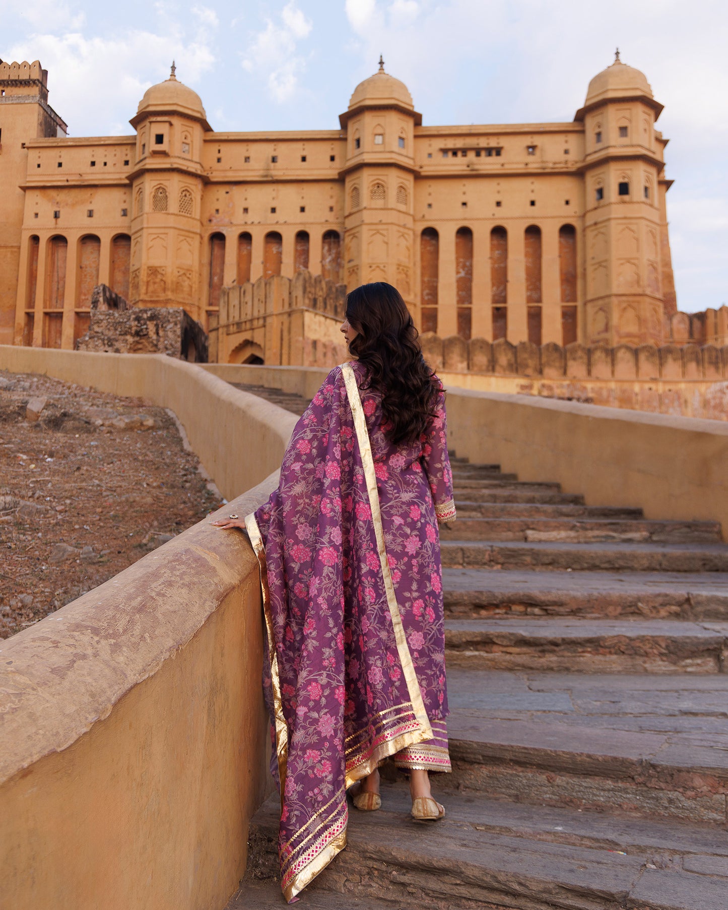 Purple Gota & Sequins Work Chanderi Kurta & Dupatta Set