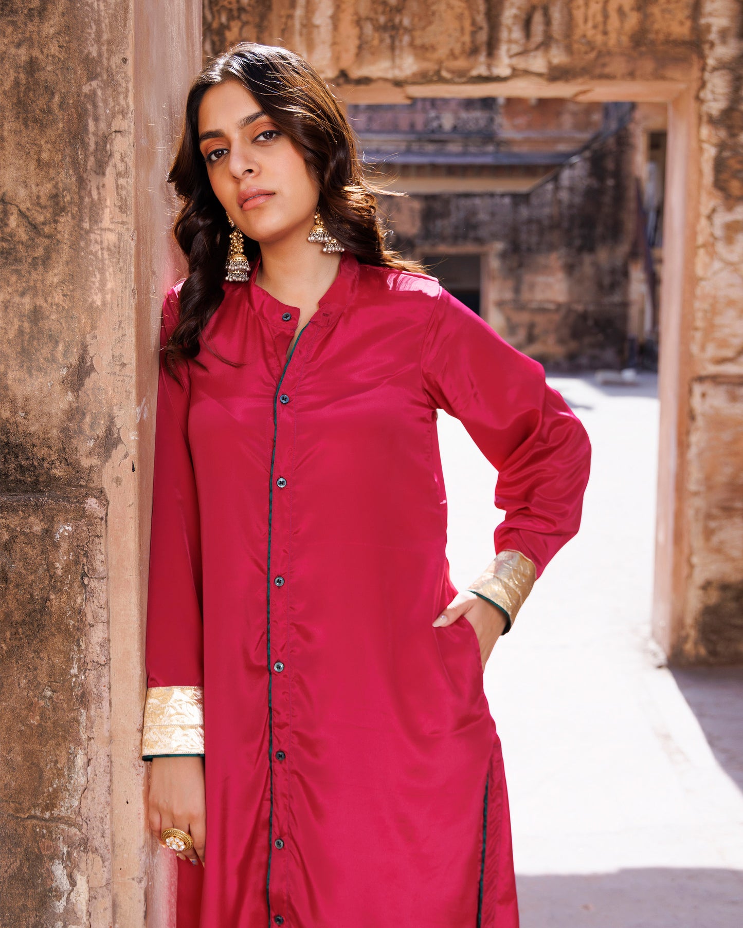 Wine Crepe Oversized Shirt & Loose Fit Co-ord Set