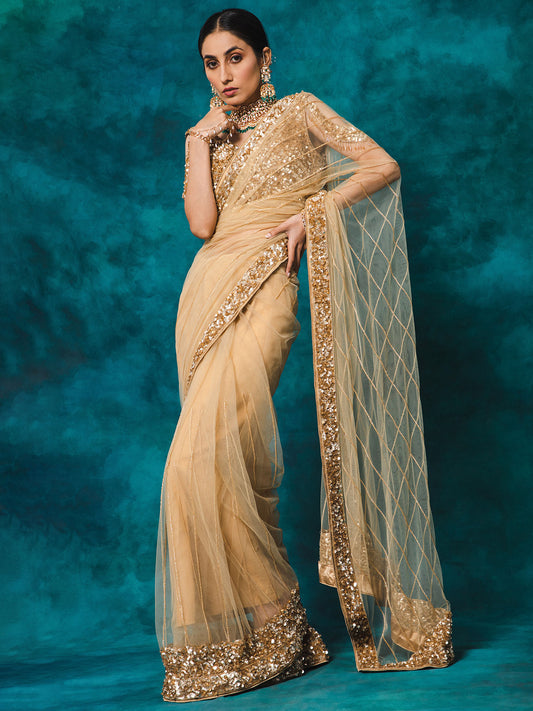 Beige Designer Saree Net Saree