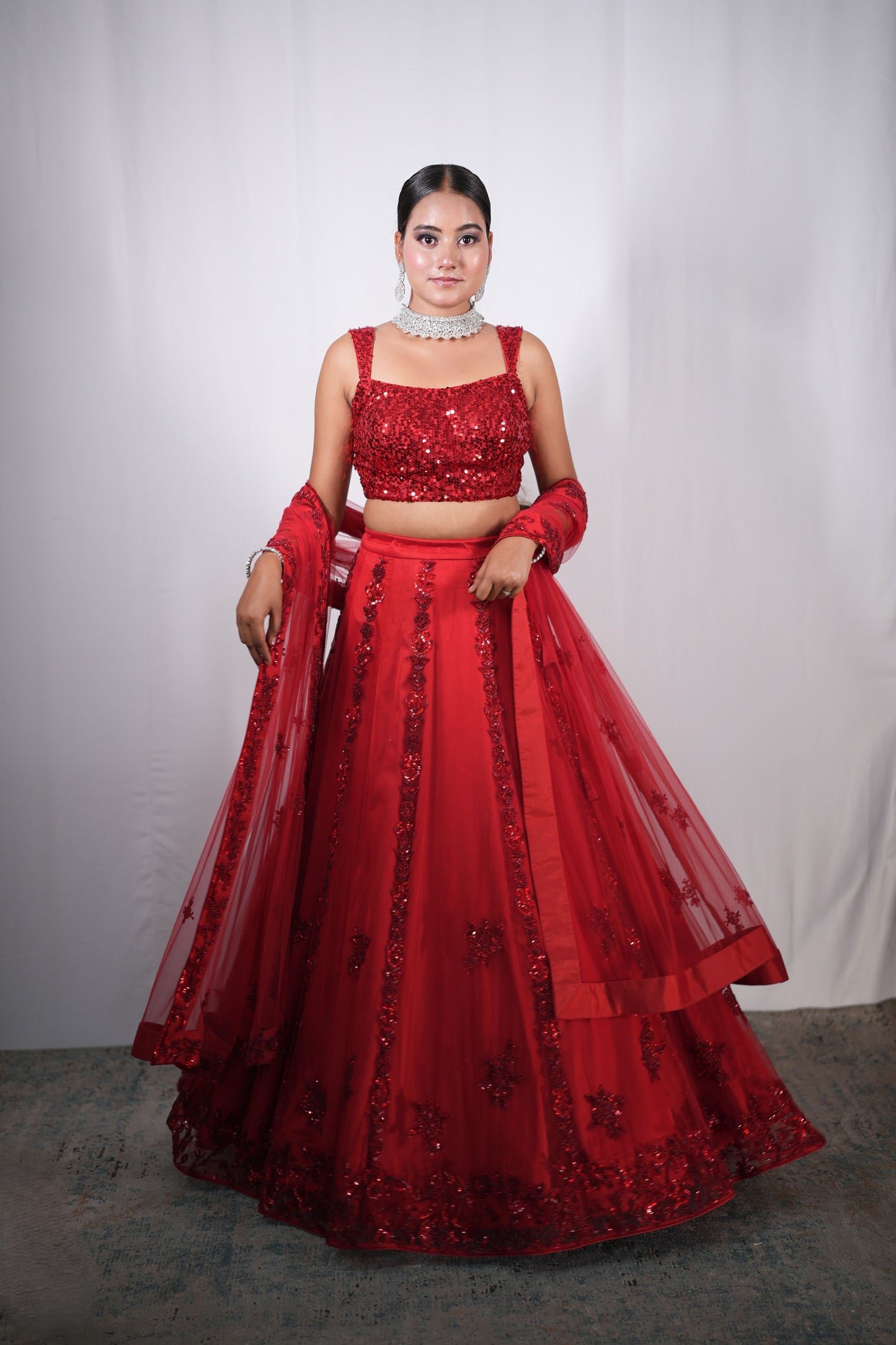 Red Net Bridal Lehenga for Reception