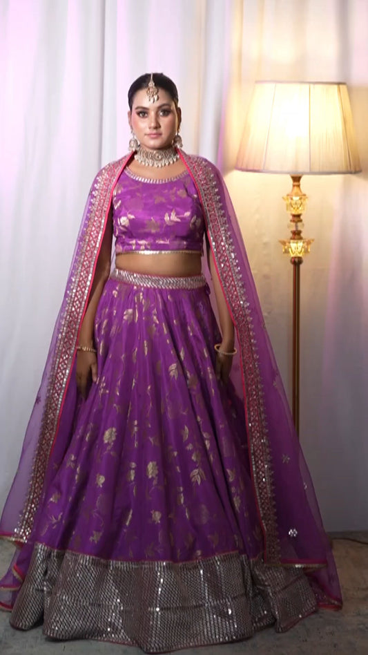 Purple Silk Brocade Lehenga for Bridesmaid