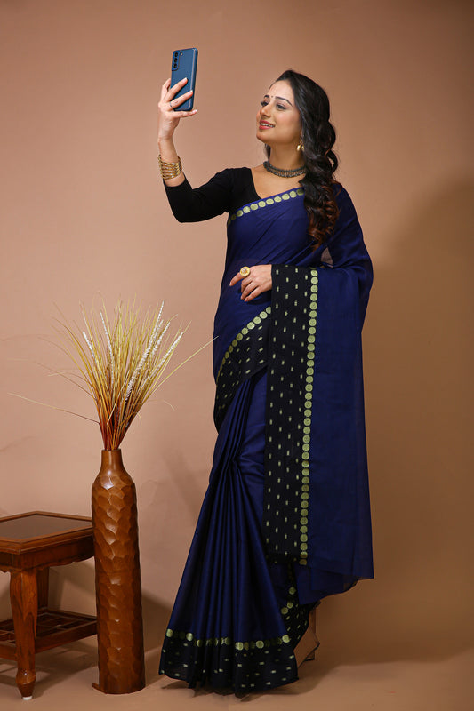 Dori Blue Cotton Self Design Saree