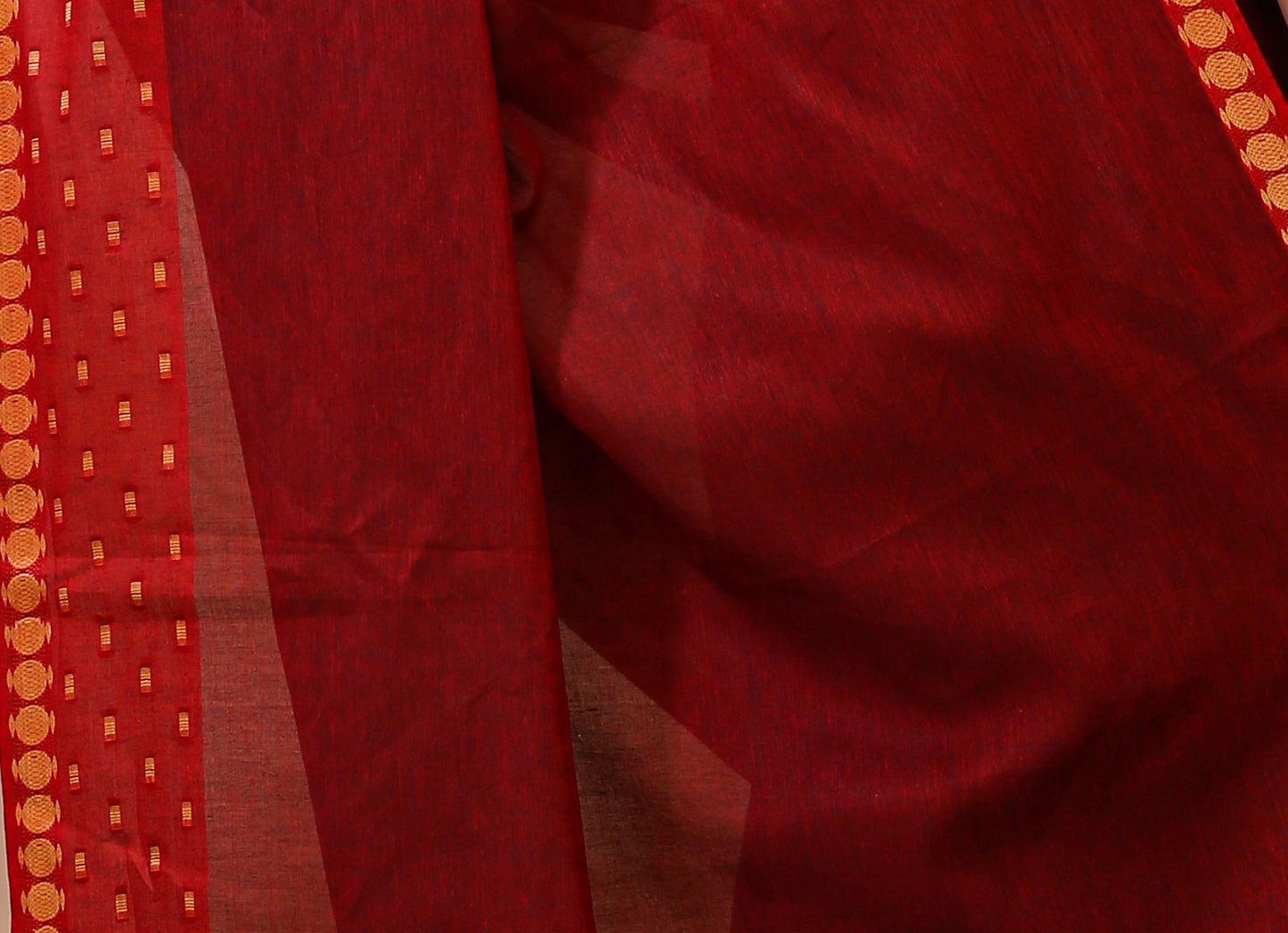 Dori Red Cotton Self Design Saree