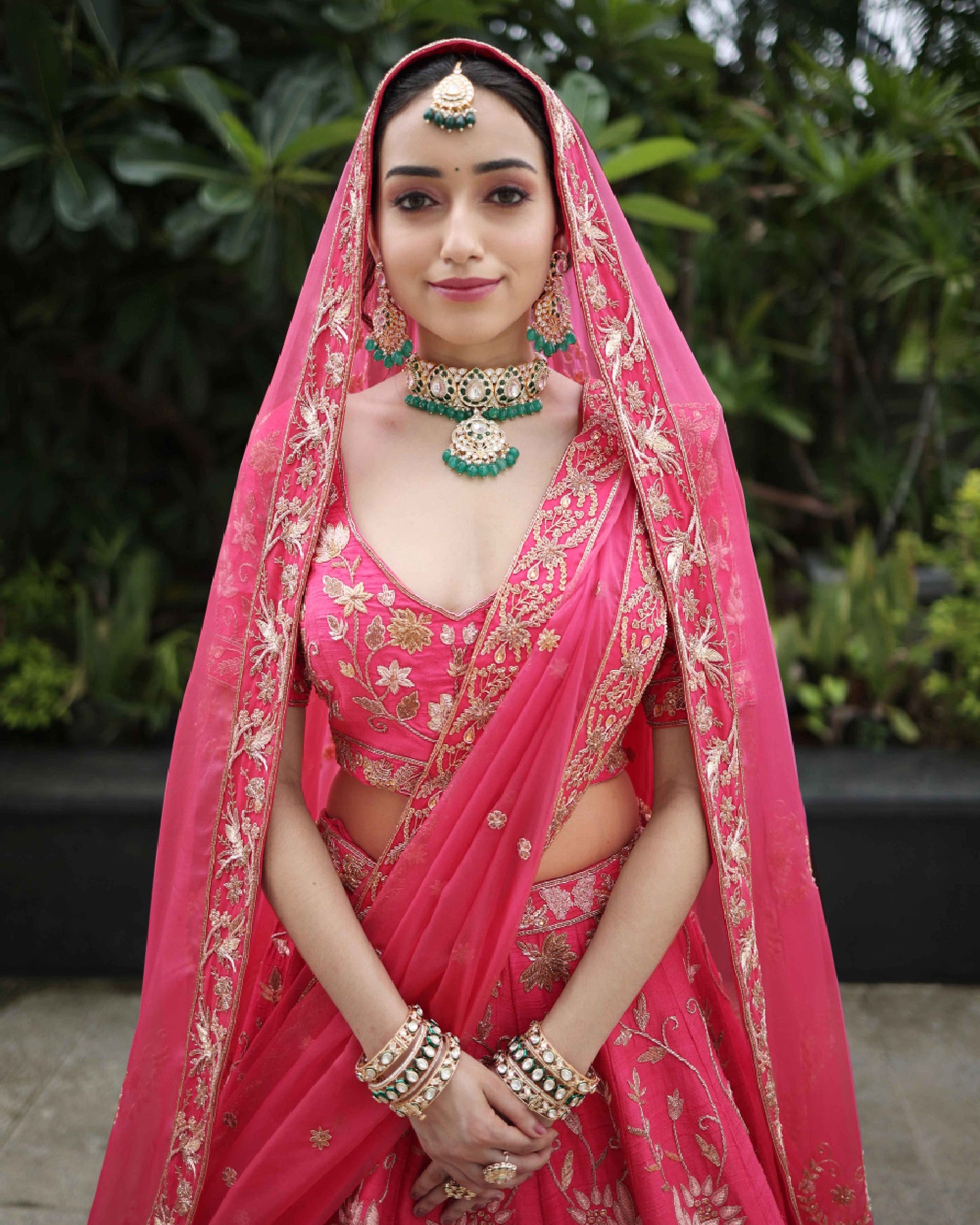 Blooming Lotus Garden Bridal Lehenga Set- Pink