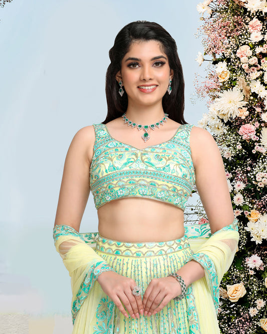 Daisies in Love Lehenga Set-Green