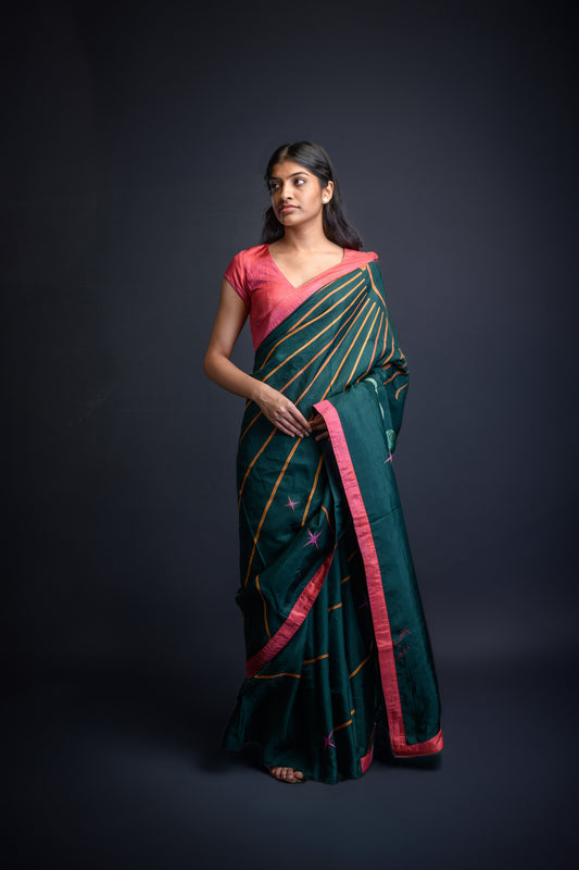 Green Zari Embroidered Uppada Silk Roshan Saree