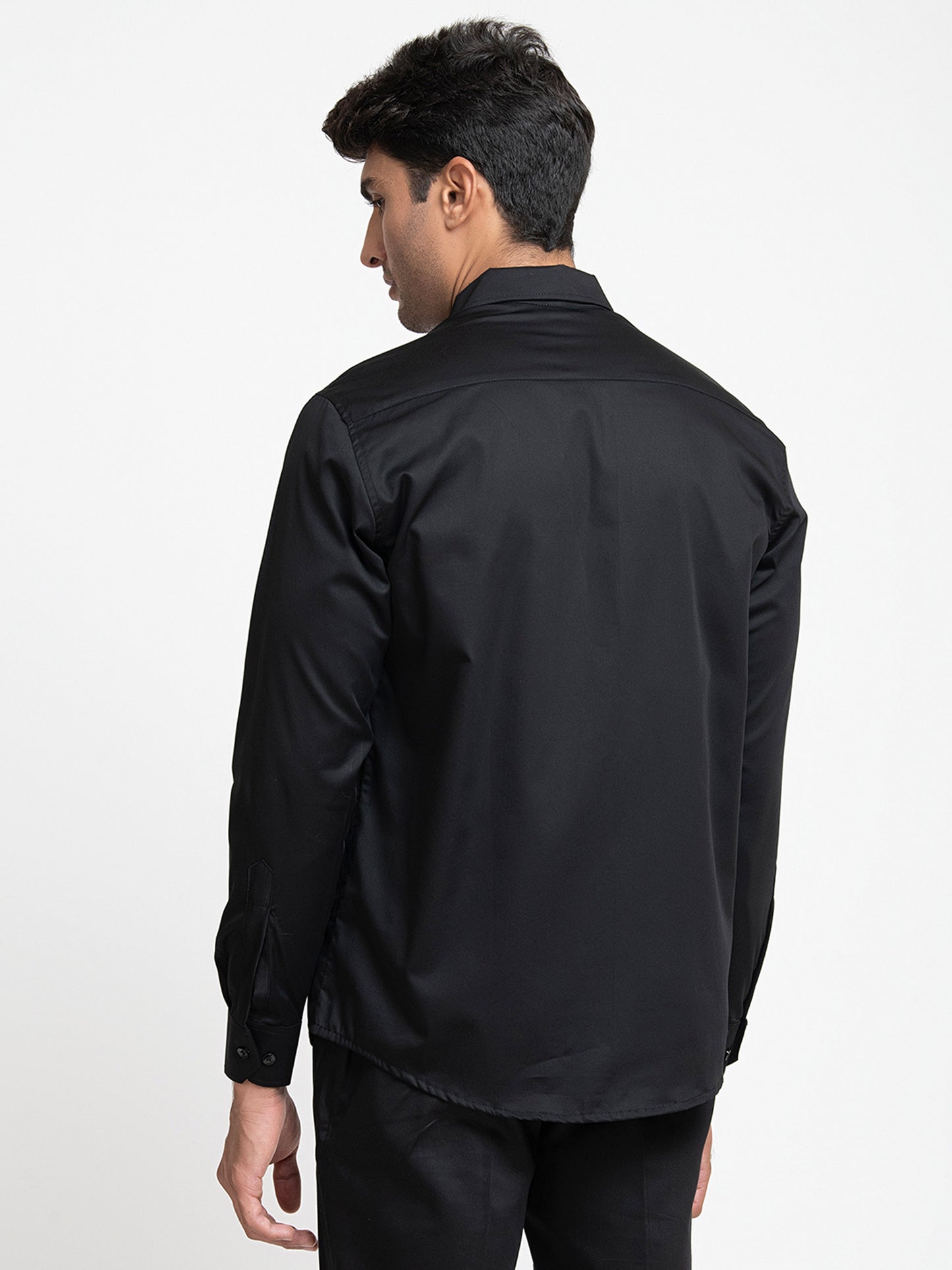 Black Cotton satin perto solid Black Shirt