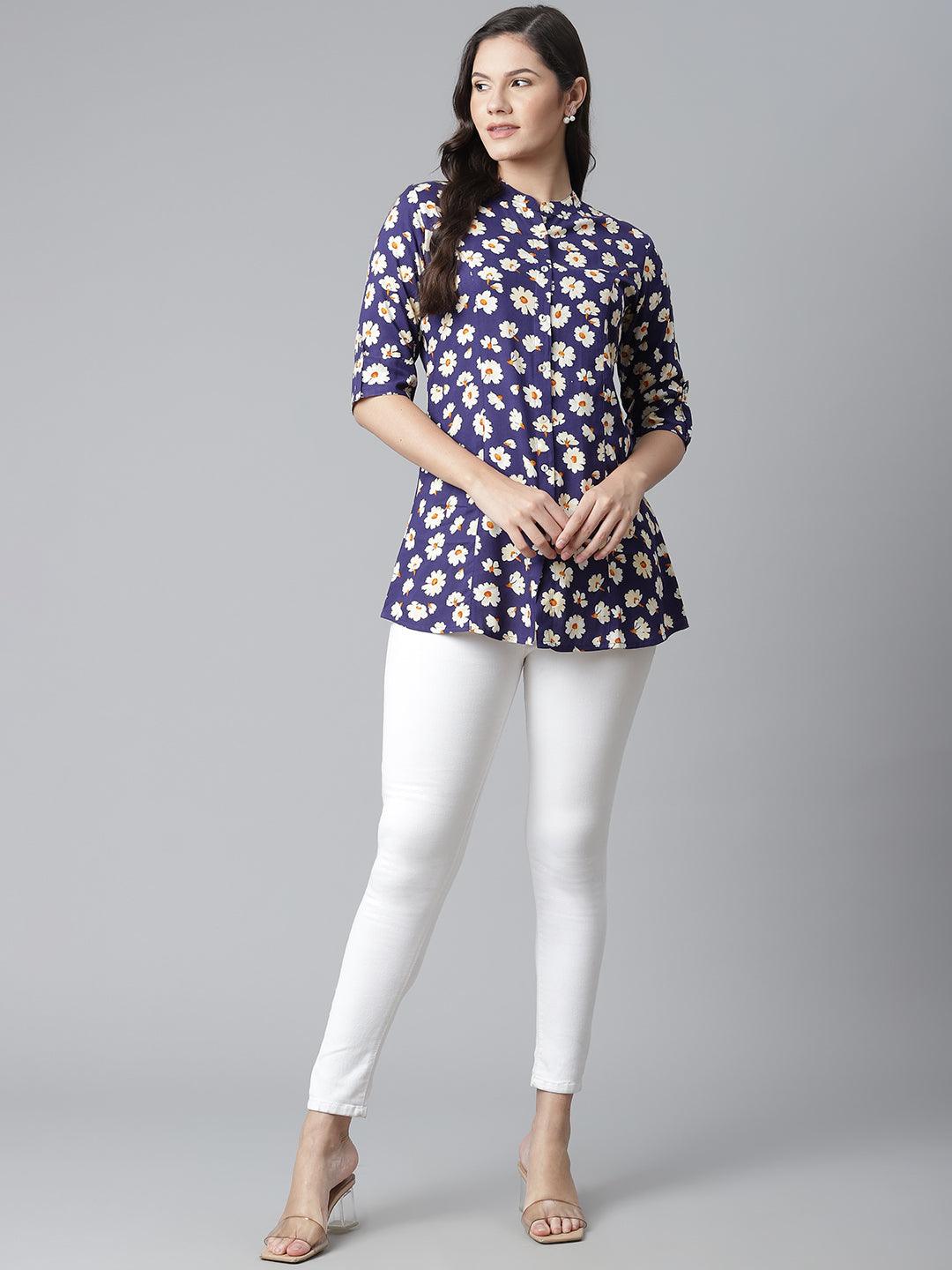 Rayon Dark Blue Floral Top