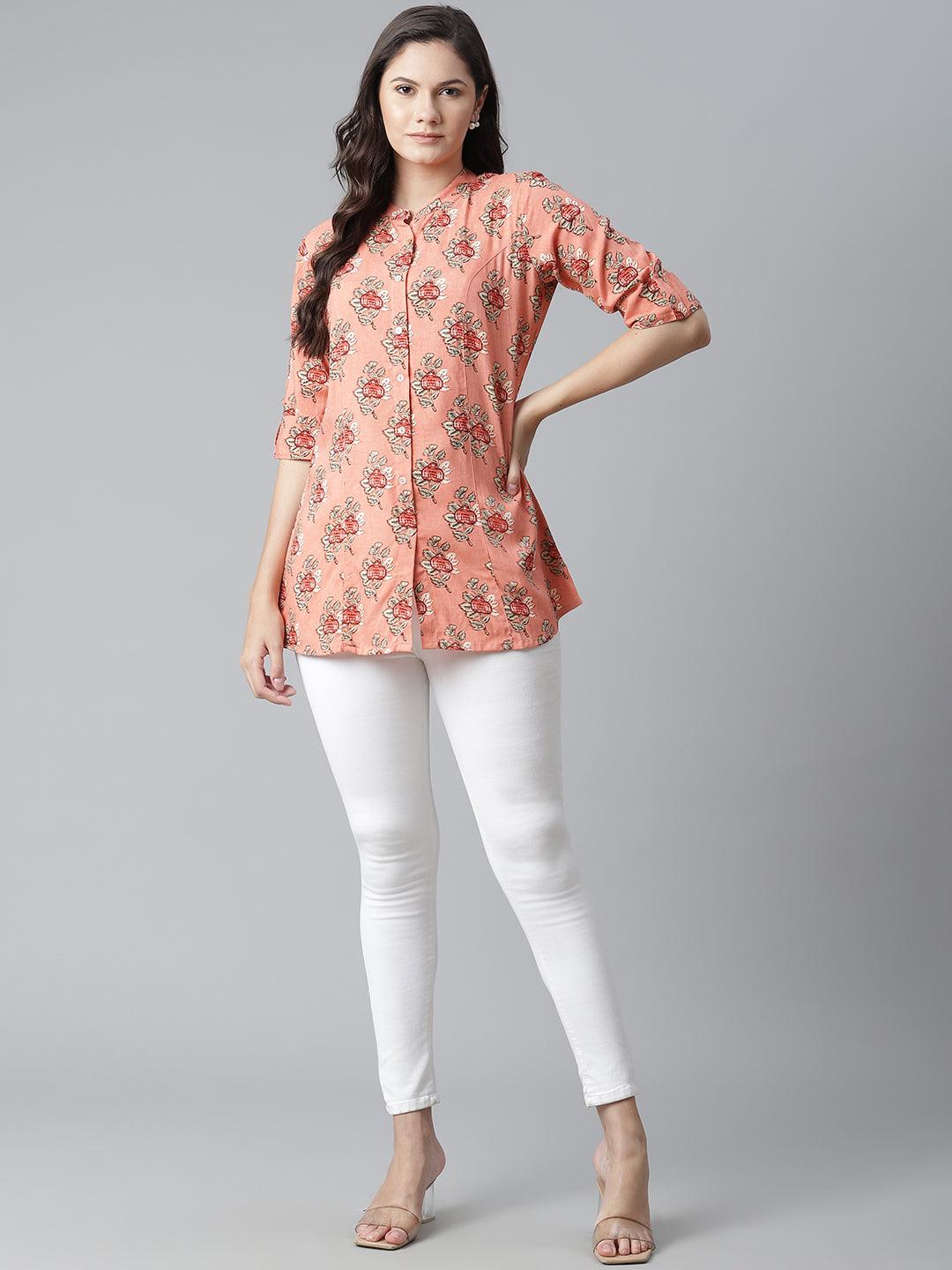 Peach Printed Rayon Top