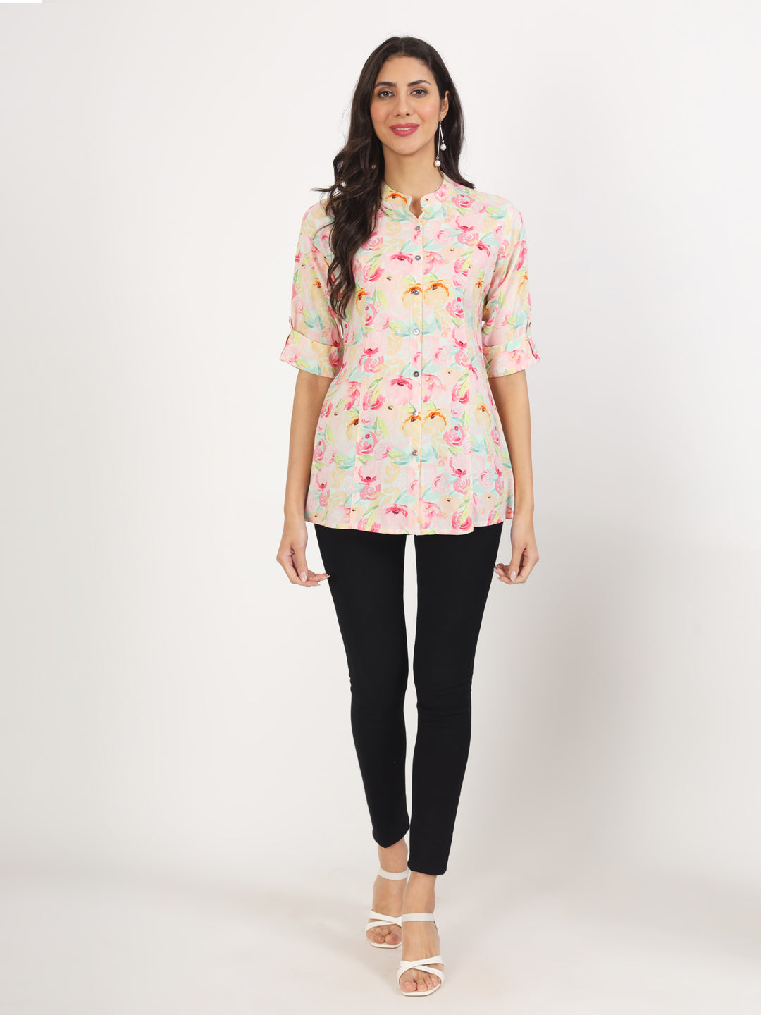 Green Floral Printed Rayon Top