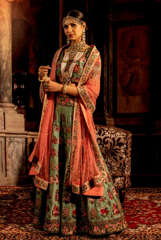 Devana Royal Jade Green Bridal Lehenga
