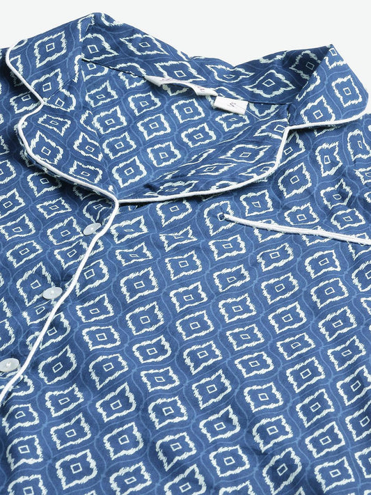 Indigo Printed Cotton Nightsuit
