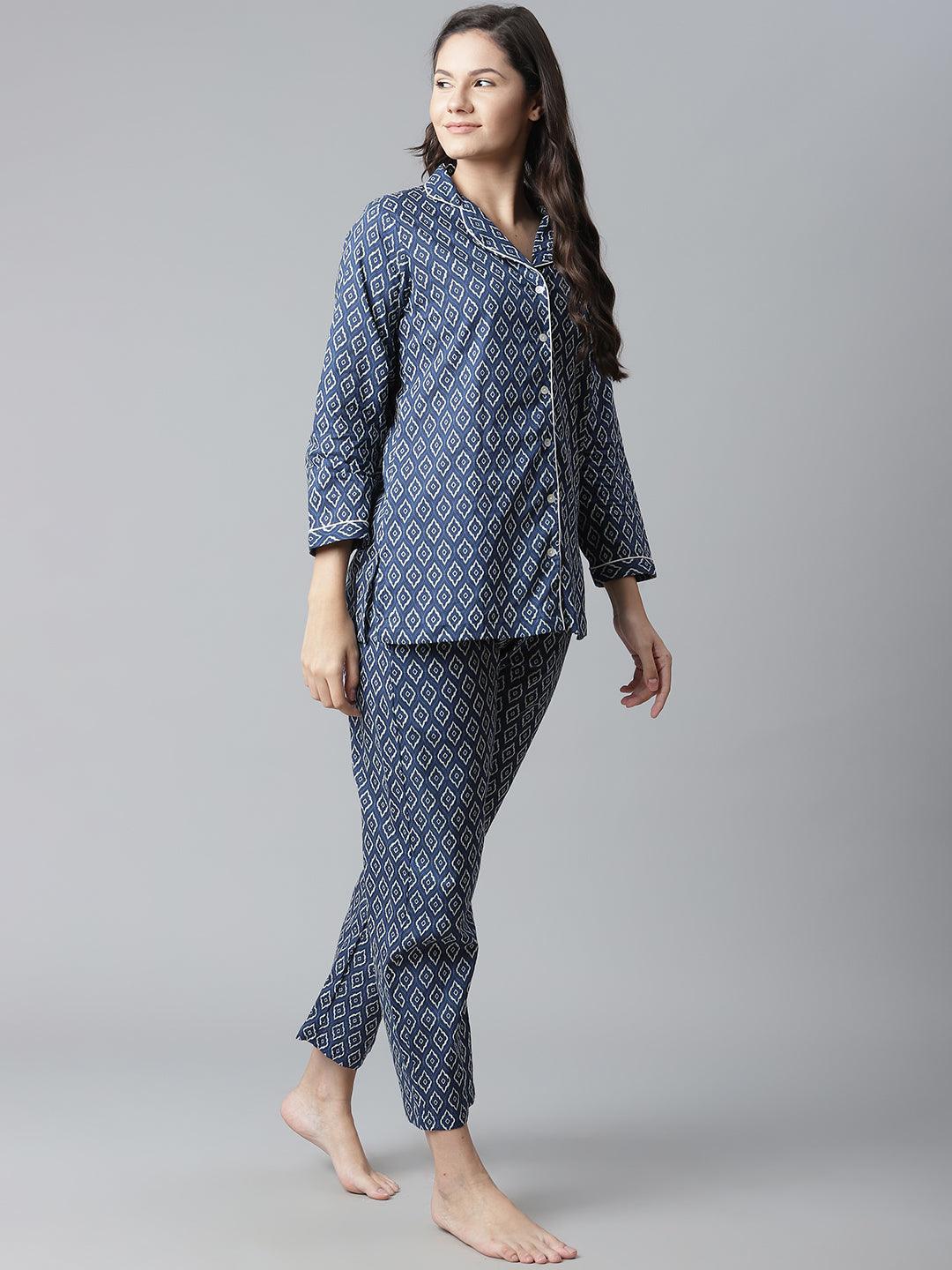 Indigo Printed Cotton Nightsuit
