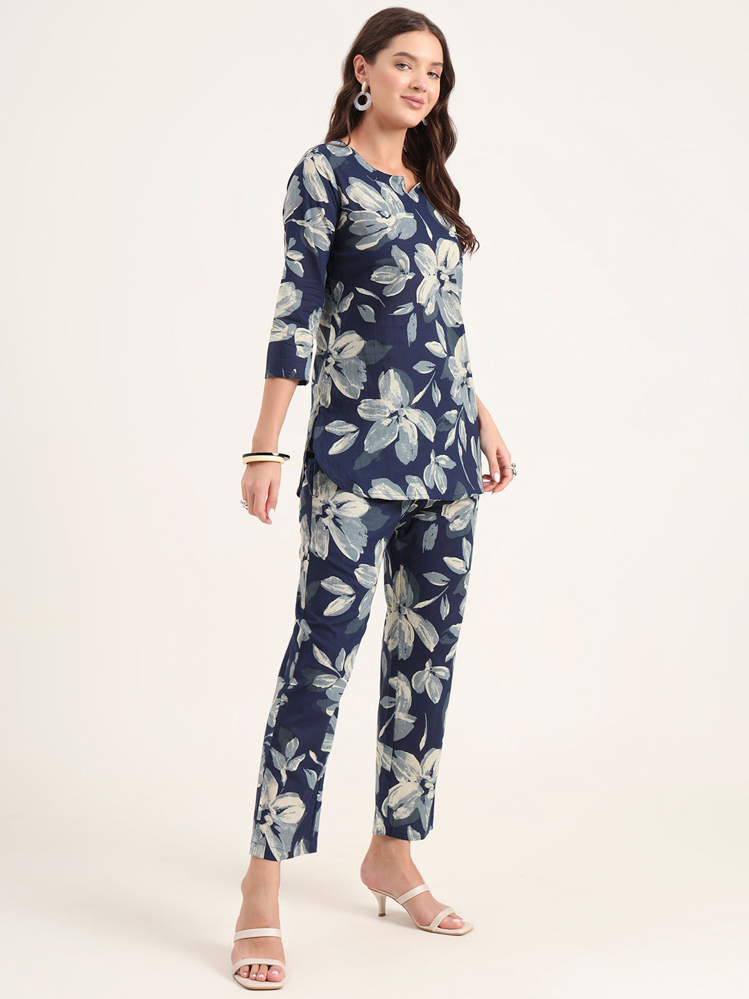 Blue Printed Cotton Night Suit Sets