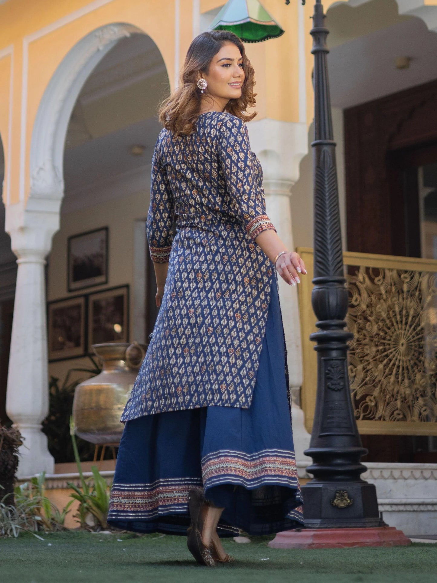 Navy Blue Cotton Gota Patti Work Palazzo Set